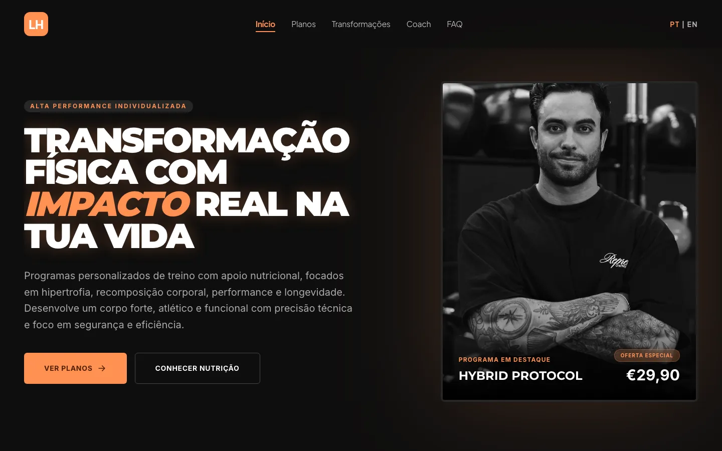 LH Performance website homepage preview